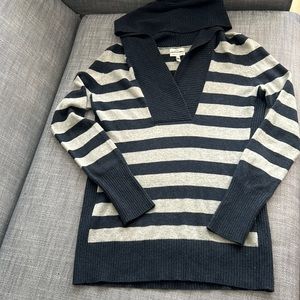 Joie Navy and Grey Striped Cashmere Hoodie Sweater -Size M